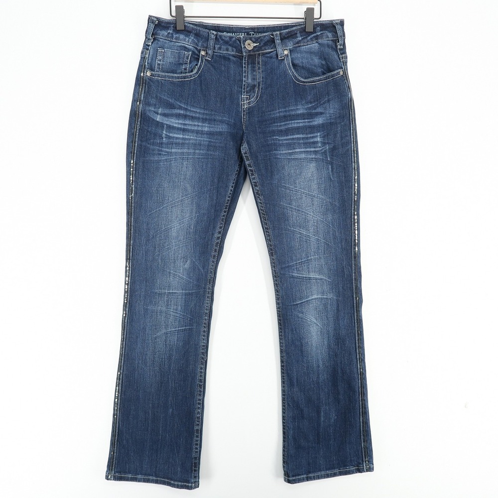 Cowgirl Tuff Co Bootcut Jeans‎ Womens 30x33 Blue Touch Of Class Sequin Trim